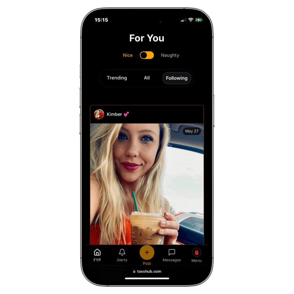 App mockup showing social media interface